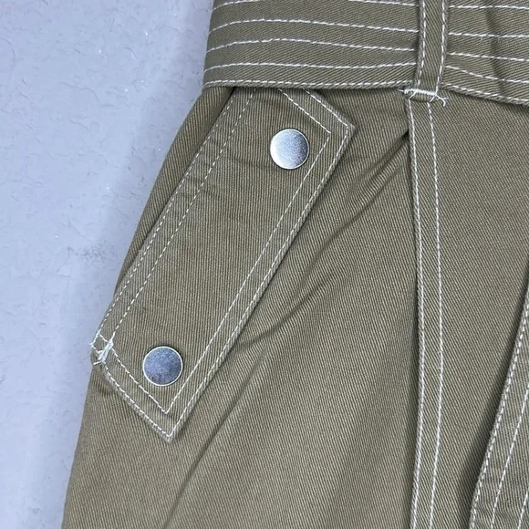 River Island 100% Cotton Khaki Green High Rise Paper Bag Belted Shorts Size US 6 - Picture 4 of 13